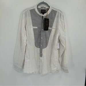 NWT Men's Third and Army Deadstock Collared White Striped Grey Shirt Large